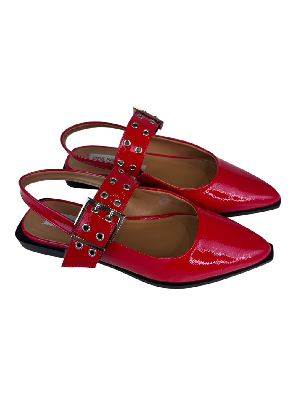 NEW Steve Madden Smokee Buckle Slingback Red Flats Pointed Toe Grommets Size 8 - Picture 2 of 12